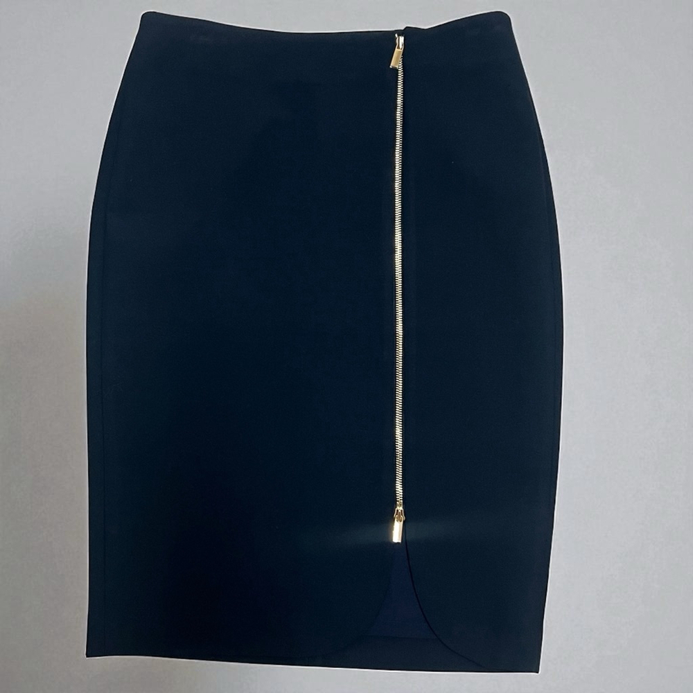 Ann Taylor Black Pencil Skirt Size 6 Gold Zip Front Slit Business Career
